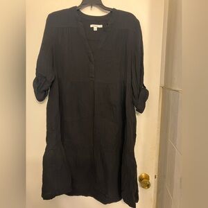 Chico’s 100% cotton roll tab sleeve black gauze popover dress size 1 (6) small